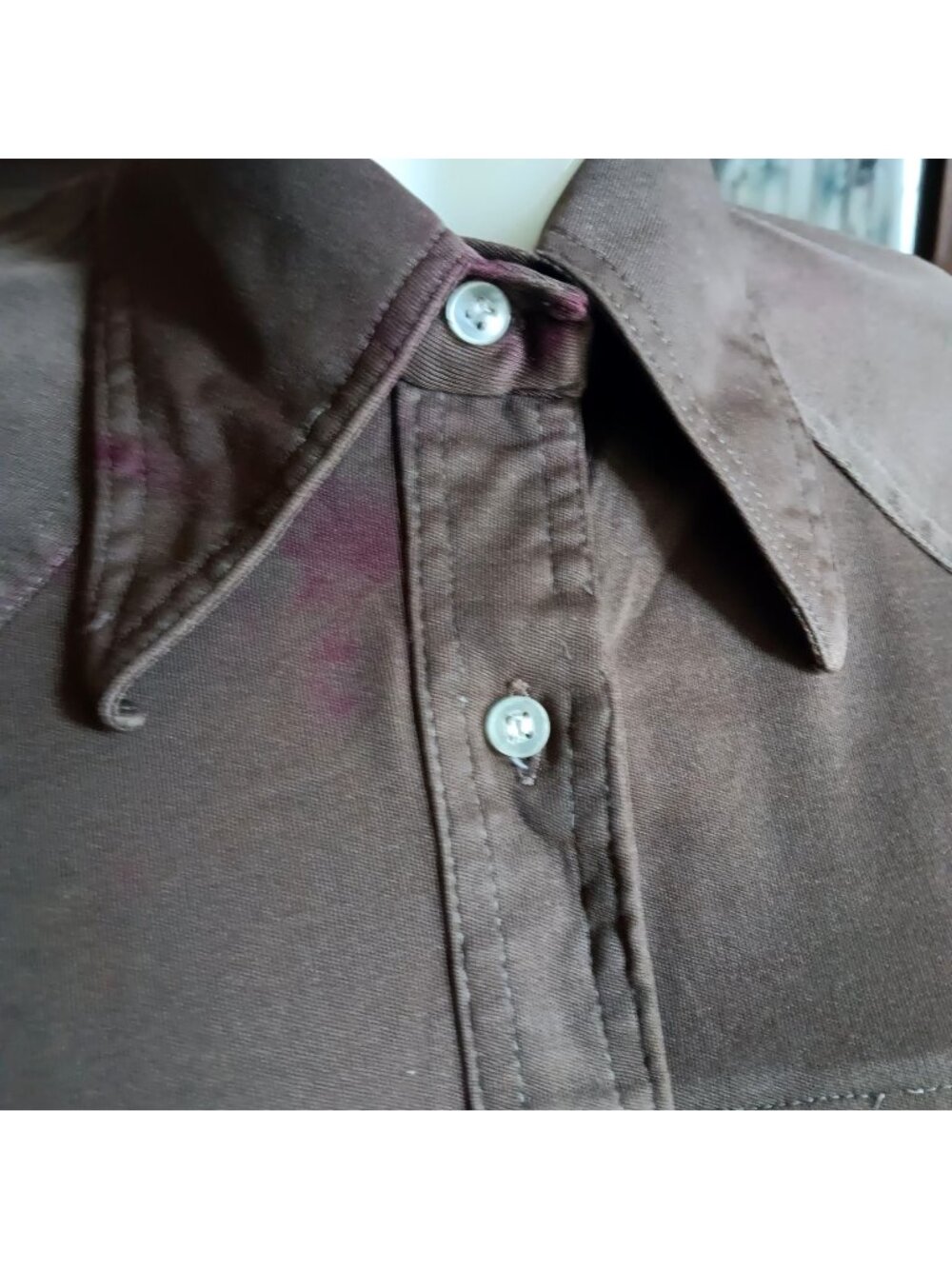 Tue Vintage 1970s Disco Top Medium Chocolate Brown Button-Up Hippy Mom Shirt